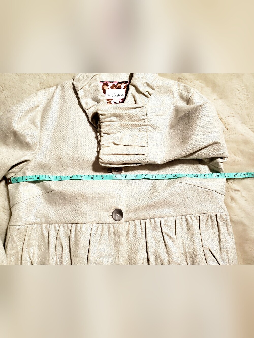 3 Sisters Metallic Quarter Sleeve Jacket Ruffled Collar Size L - Picture 12 of 13